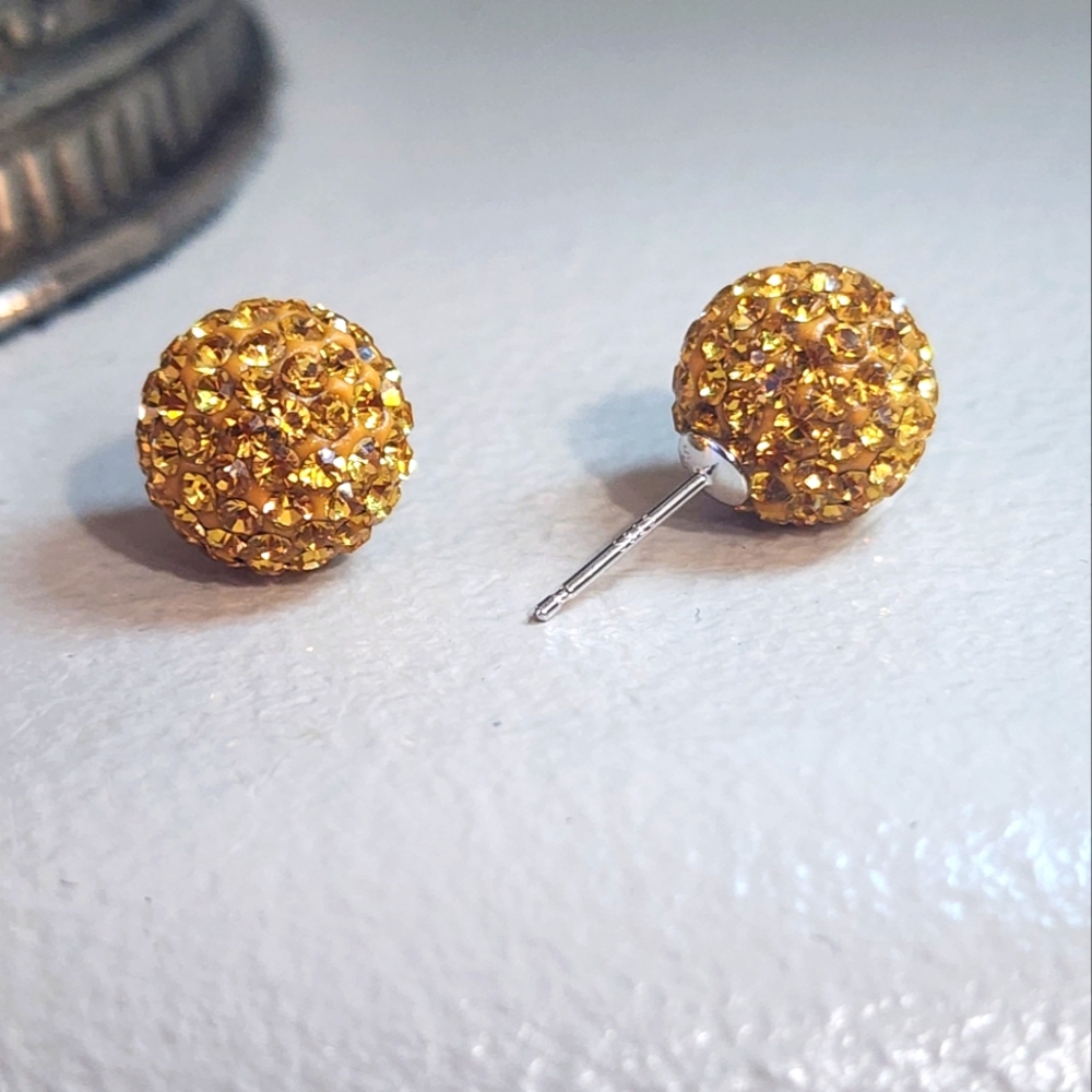 Golden 12mm Crystal Ball Earrings
